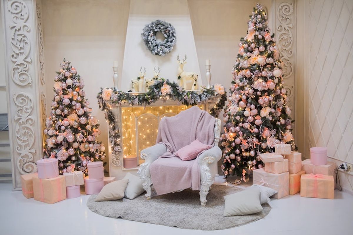 Ilustrasi pohon Natal, dekorasi Natal