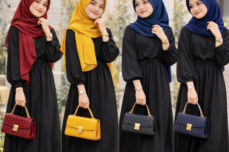 Gamis Hitam Cocok dengan Jilbab Warna Apa? Warna Cerah dan Berani