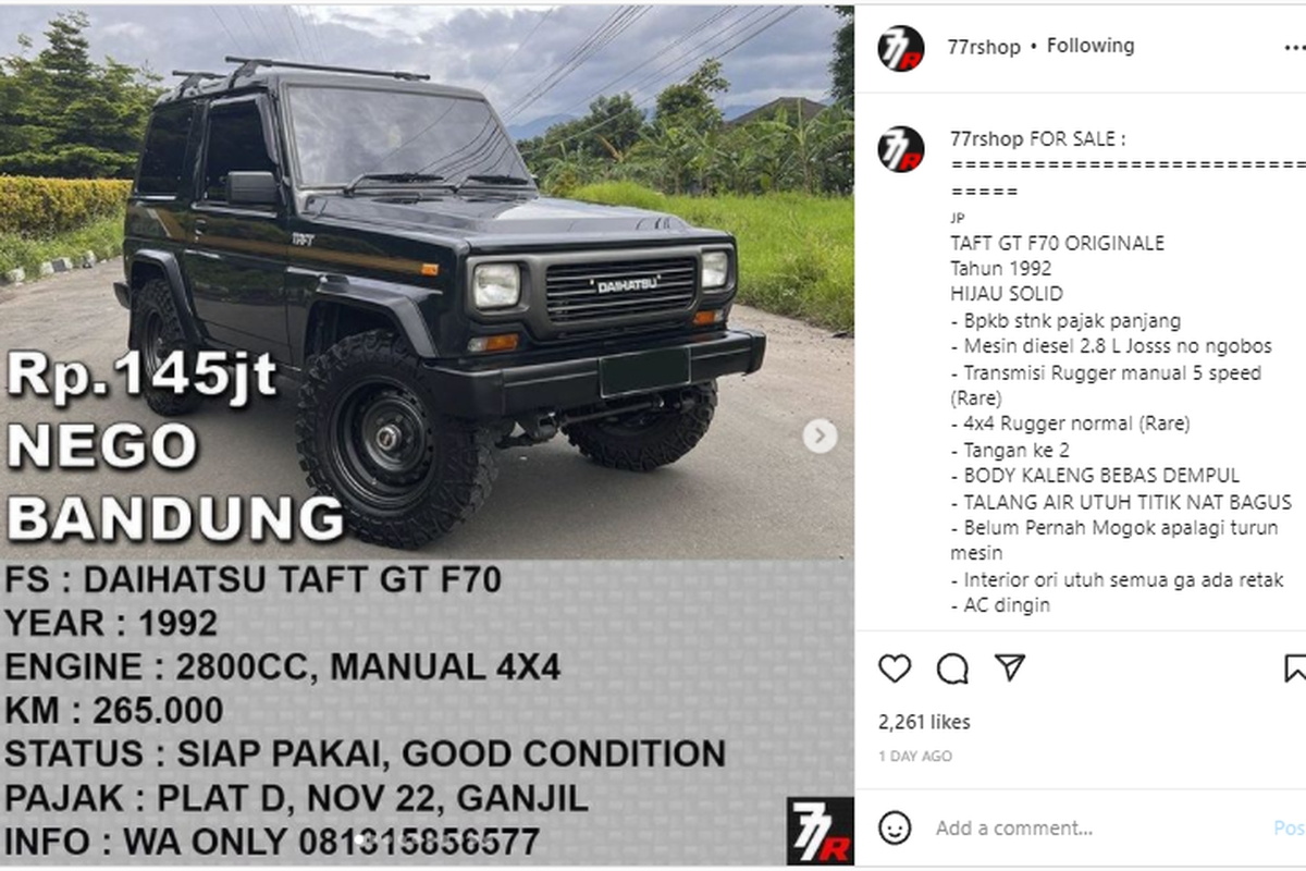 Tangkapan layar Taft GT F70 tahun 1992 yang dibanderol Rp 145 juta.