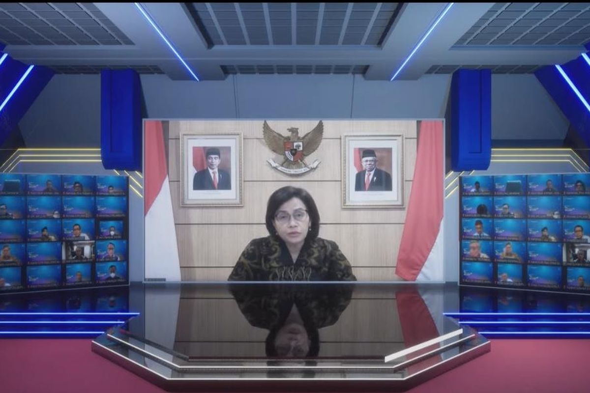 Menteri Keuangan Sri Mulyani Indrawati dalam Rapat Koordinasi BLU 2022 secara virtual, Rabu (30/3/2022).