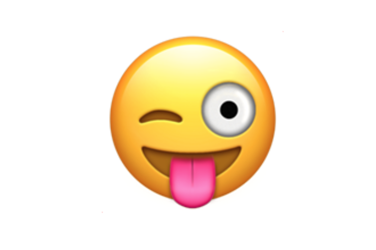 Ilustrasi emoji wajah dengan mata berkedip dan lidah menjulur.