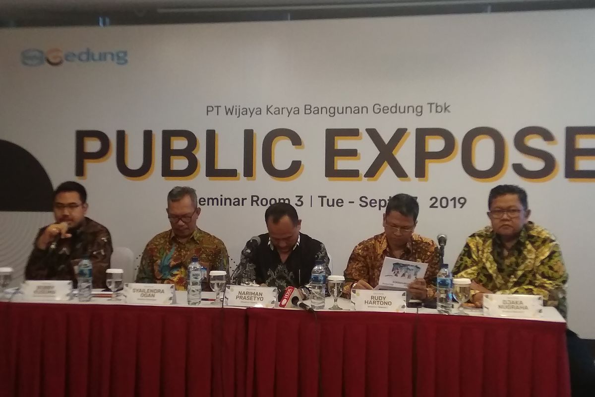 Jajaran Direksi PT Wijaya Karya Bangunan Gedung Tbk dalam Public Expose di BEI, Jakarta, Selasa (17/9/2019)
