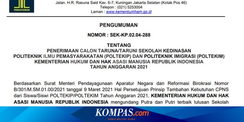 Sekolah Kedinasan Kemenkumham 2021 Jadwal Syarat Dan Cara Daftar Halaman All Kompas Com