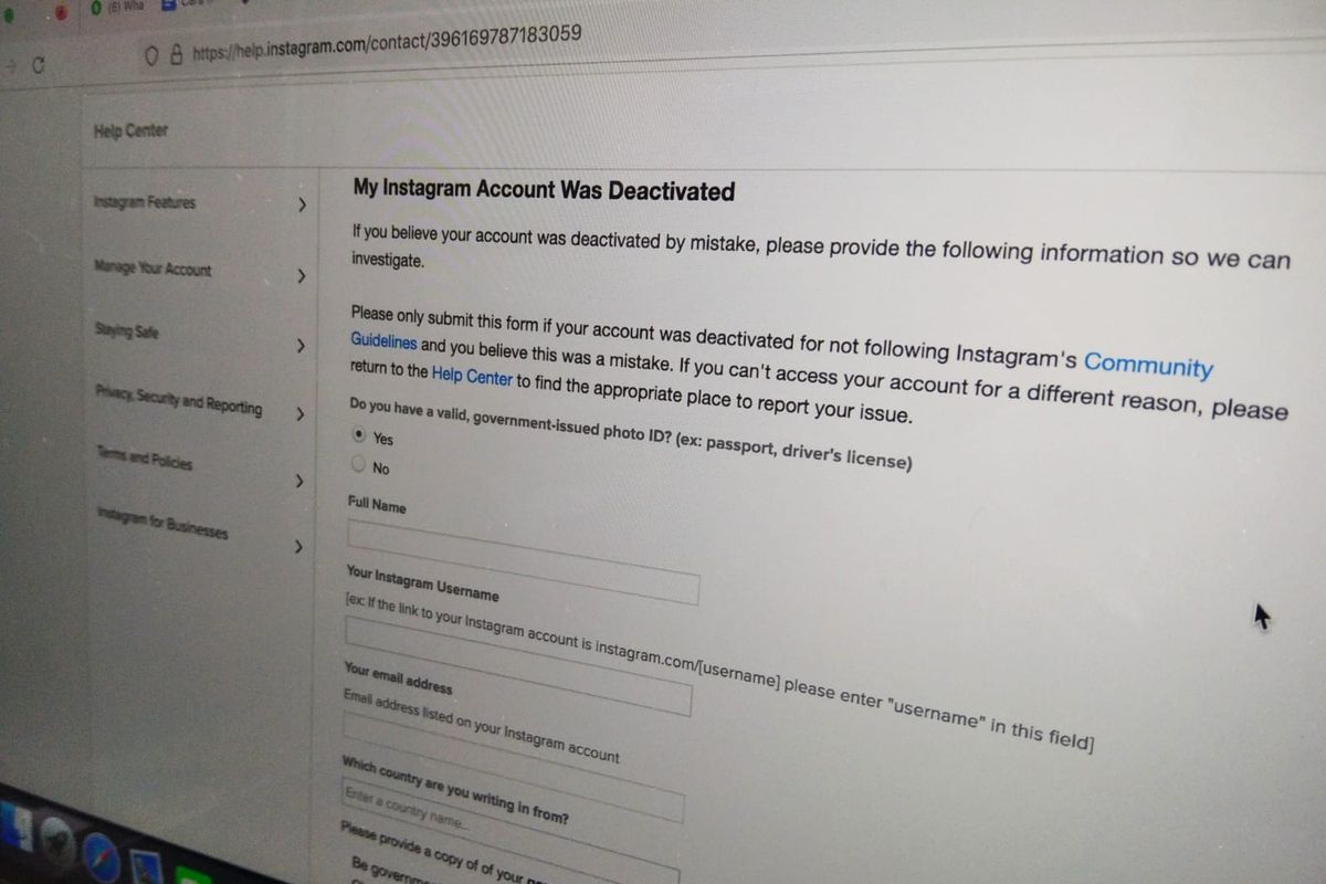 Ilustrasi cara mengatasi akun Instagram kena suspend akibat gangguan dengan mengisi formulir aduan.