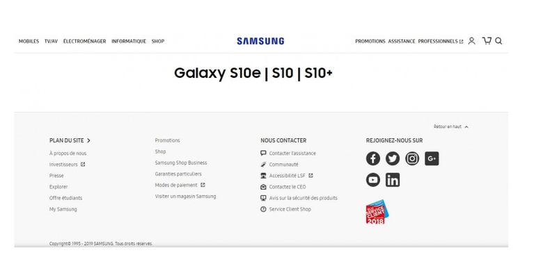 Tangkapan layar situs resmi Samsung Perancis yang mengumbar nama Galaxy S10e