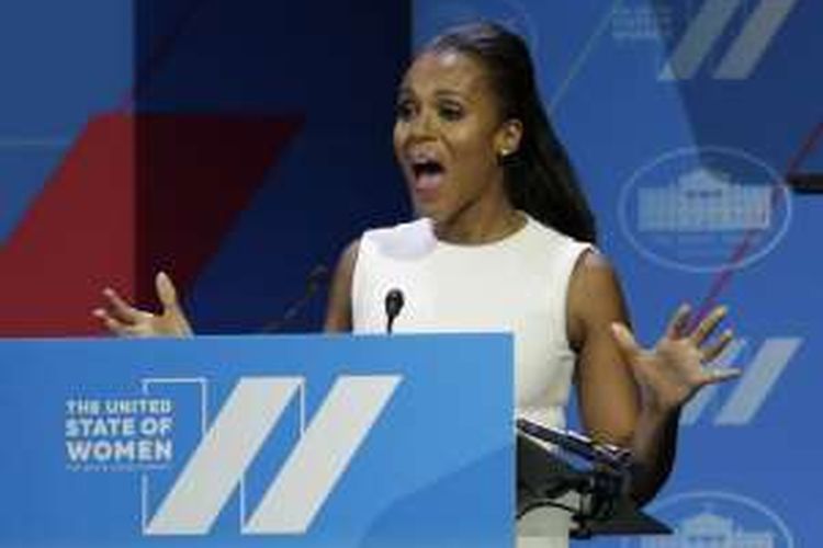 Kerry Washington berbicara dalam White House Summit on the United State of Women di Washington DC, AS, pada 14 Juni 2016 waktu setempat.