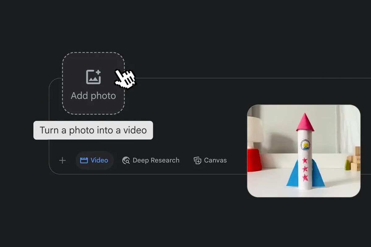 Tampilan fitur ubah foto ke video di Gemini