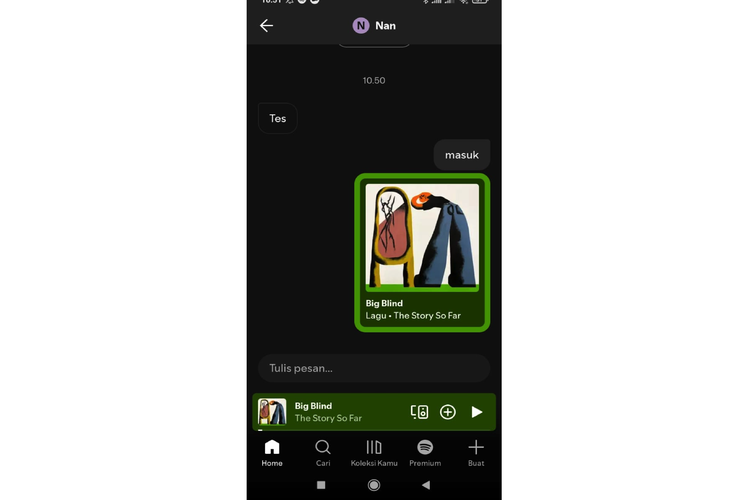 Ilustrasi fitur chat atau Message Spotify.