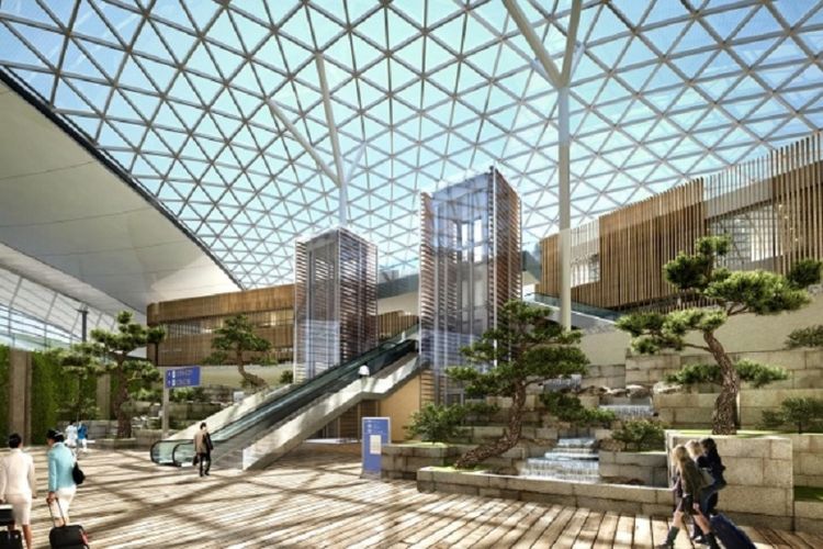 Atap Terminal 2 Bandara Incheon, Korea Selatan menggunakan panel surya untuk mengurangi konsumsi energi.