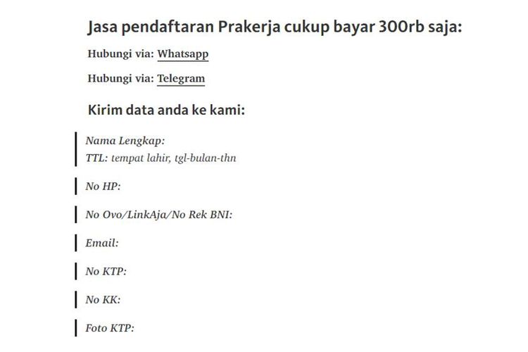 Tangkapan layar website jasa joki Prakerja