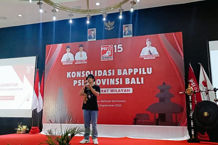 Ketua Umum Partai Solidaritas Indonesia (PSI) Kaesang Pangarep membuka acara acara Konsolidasi Bappilu DPW PSI Bali, di Kuta, Badung, Bali, pada Sabtu (30/9/2023). 