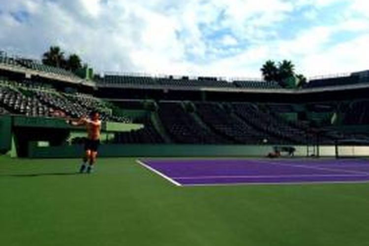 Petenis Inggris, Andy Murray menjalani latihan pertamanya setelah menjalani operasi, di Florida, Amerika Serikat, Selasa (19/11/2013).
