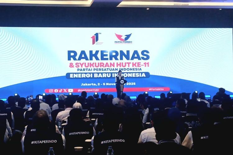 Ketua Umum Perindo Angela Tanoesoedibjo saat pembukaan Rakernas Perindo, Minggu (2/11/2025) malam di Discovery Hotel Ancol, Jakarta.