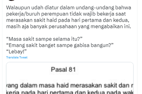 Viral Twit soal Perempuan Tidak Wajib Bekerja Saat Sakit Haid, Kemnaker: Diatur dalam UU