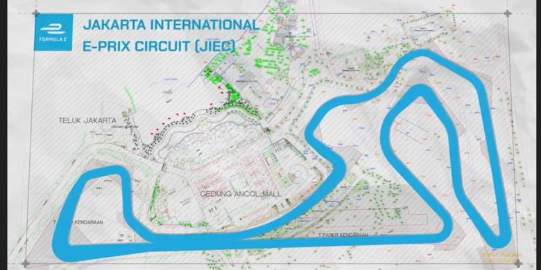 Gambaran Sirkuit Formula E Jakarta 2022 di Ancol, Jakarta Utara, Rabu (22/12/2021)