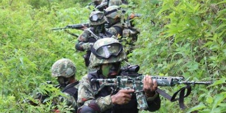 A file photo of Indonesian military (TNI) personnel during a patrol in Sugapa district in Intan Jaya regency, Papua. 