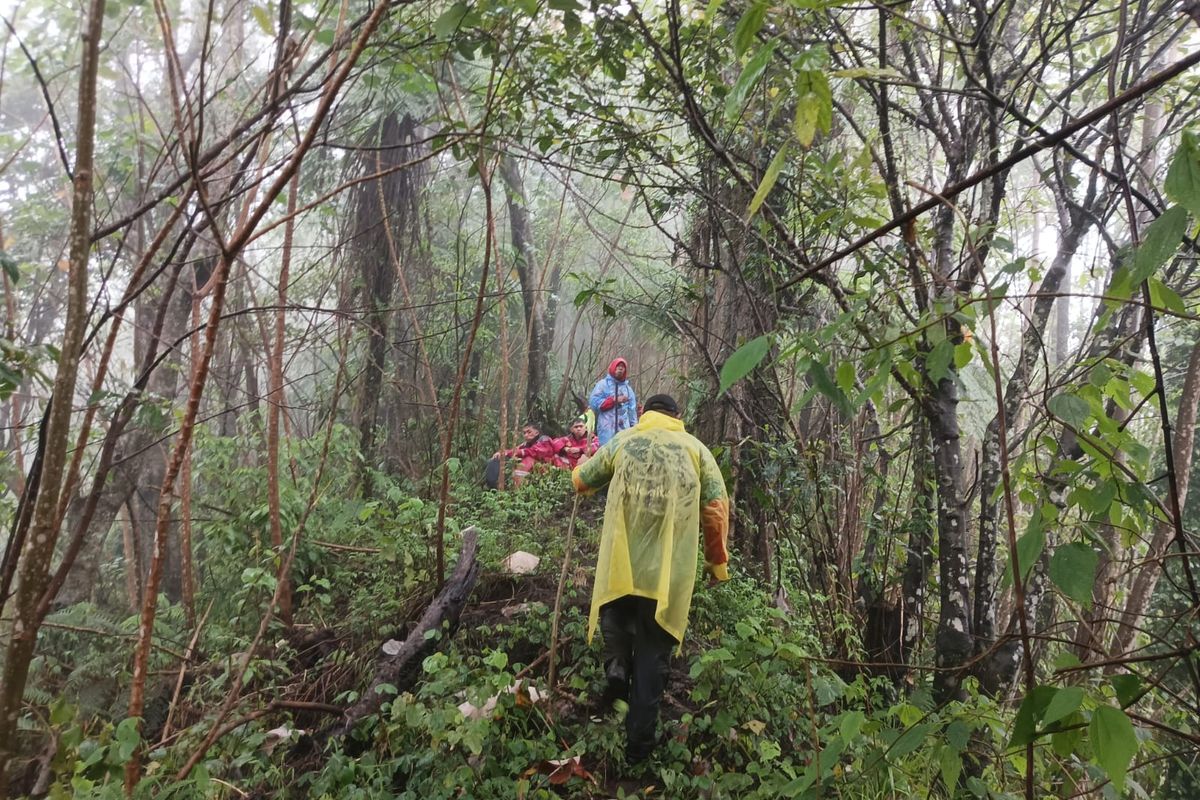 Petugas Basarnas dalam pencarian dua orang pendaki Gunung Agung yang dilaporkan hilang, Kamis (26/12/2024).