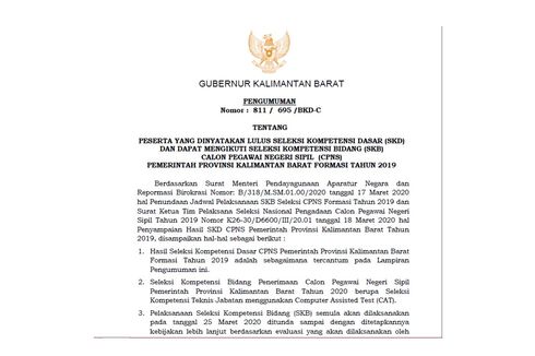 Hasil SKD Pemprov Kalimantan Barat Telah Diumumkan, Ini Linknya