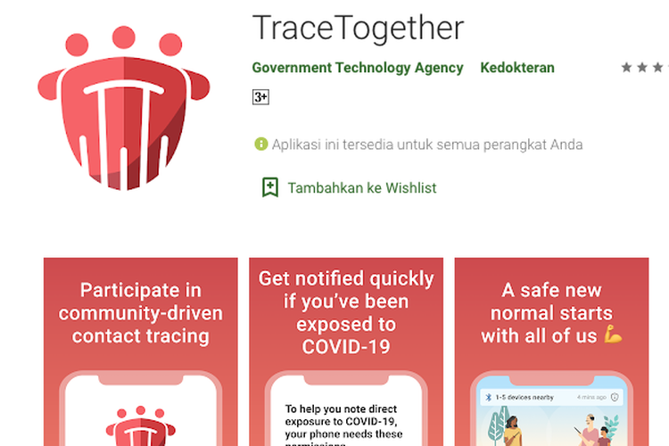 Aplikasi TraceTogether Singapura di Google Play Store