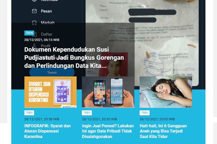 Tangkapan layar berita populer di laman Tren sepanjang Selasa (28/12/2021) hingga Rabu (29/12/2021) pagi.