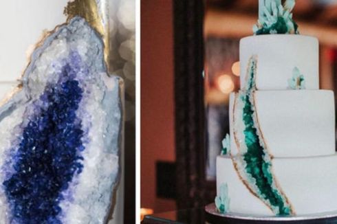 Tren Kue Pernikahan dengan Dekorasi Batu Kristal