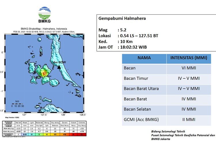 Tangkapan layar visualisasi peta lokasi gempa yang terjadi di Halmahera Selatan pada Jumat, (26/2/2021).