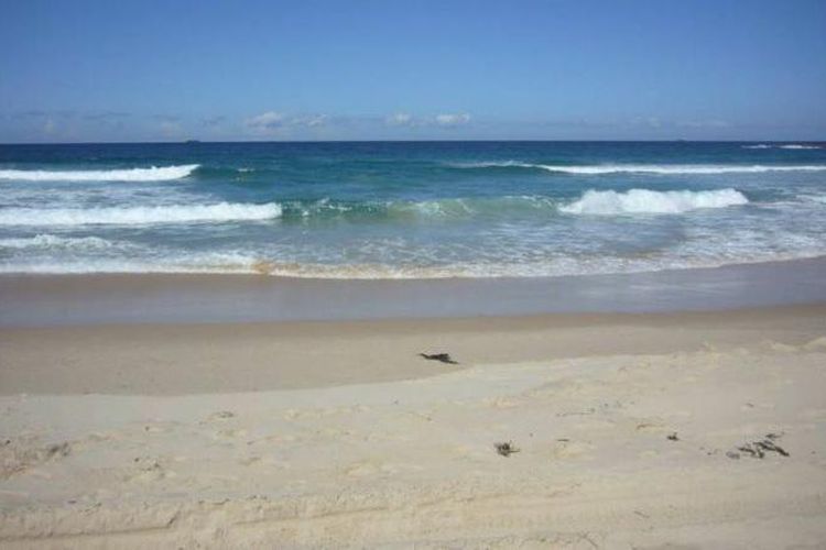 Fenomena boleran atau rip current yang bisa dikenali dengan adanya permukaan air laut yang tenang.