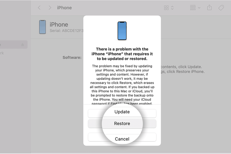 Ilustrasi cara reset iPhone tanpa password via iTunes