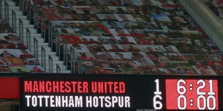 Papan skor setelah laga Manchester United vs Tottenham Hotspur pada pekan keempat Premier League 2020-2021.