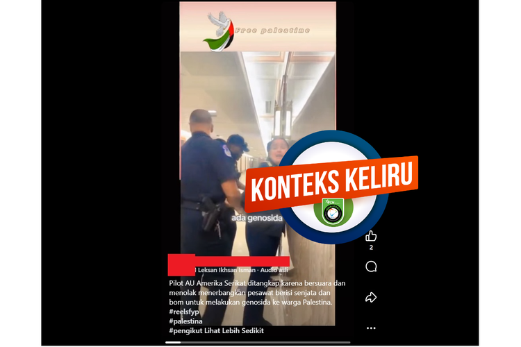 Tangkapan layar Facebook video yang mengeklaim dua pilot AS ditangkap karena menolak menerbangkan pesawat berisi senjata dan bom untuk menyerang Palestina