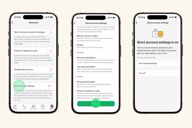 Cara mengatifkan fitur Strict Account Settings WhatsApp.