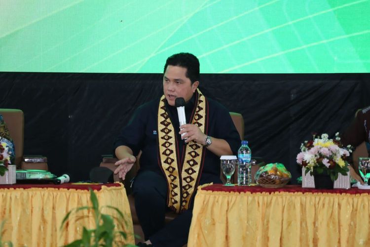 Menteri BUMN Erick Tohir saat menjadi keynote speaker pada Seminar Nasional di Universitas Lampung (Unila), Sabtu (29/1/2022).