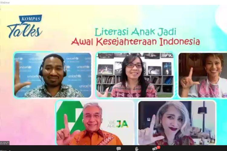 Webinar KompasTalks bersama Prudential Indonesia tentang ?Literasi Anak Jadi Awal Kesejahteraan Indonesia?. 