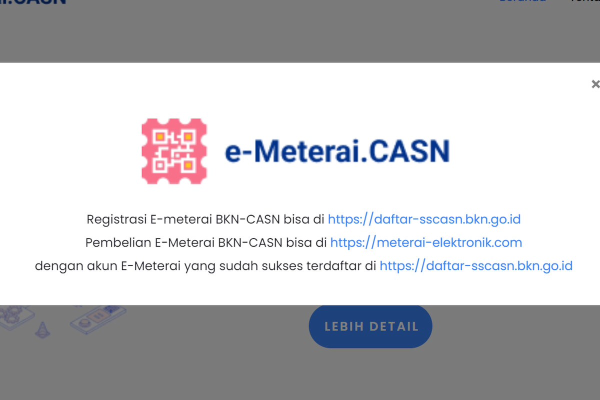 Link beli e-meterai dan cara membubuhkannya untuk daftar CPNS 2024.