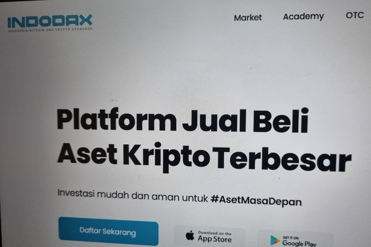 Tampilan halaman muka platform jual beli aset kripto Indodax.