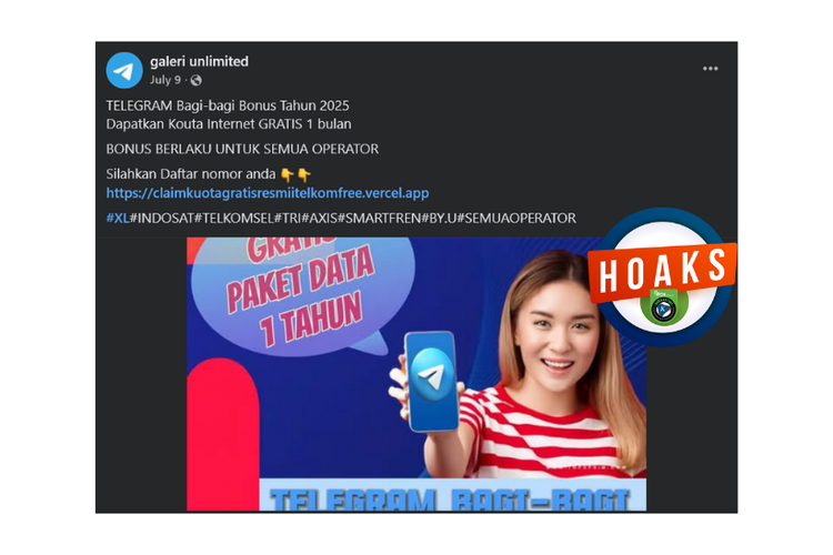 Hoaks, Telegram bagikan kuota internet gratis