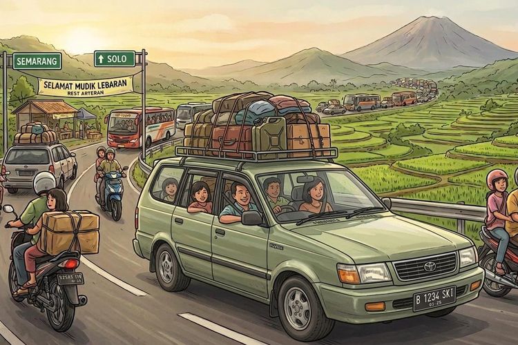 Ilustrasi mudik pakai mobil tua