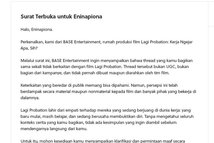BASE Entertainment Bantah Gimik Film 