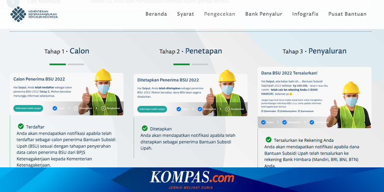 Laman Kemnaker Sudah Bisa Diakses, Simak Cara Cek Status Penyaluran BSU 2022 - Vimarsana News