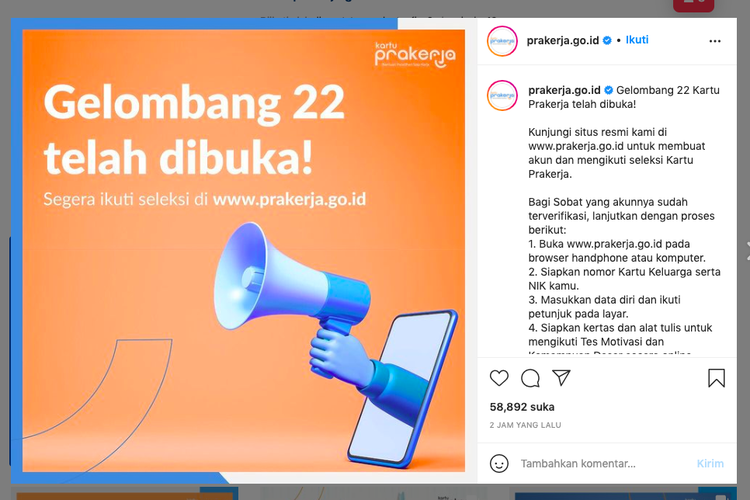 Kuota pendaftaran Kartu Prakerja gelombang 22 terbatas. Segera daftar di Prakerja.go.id