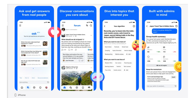 Tampilan Forum, aplikasi standalone baru Facebook yang mirip Reddit.