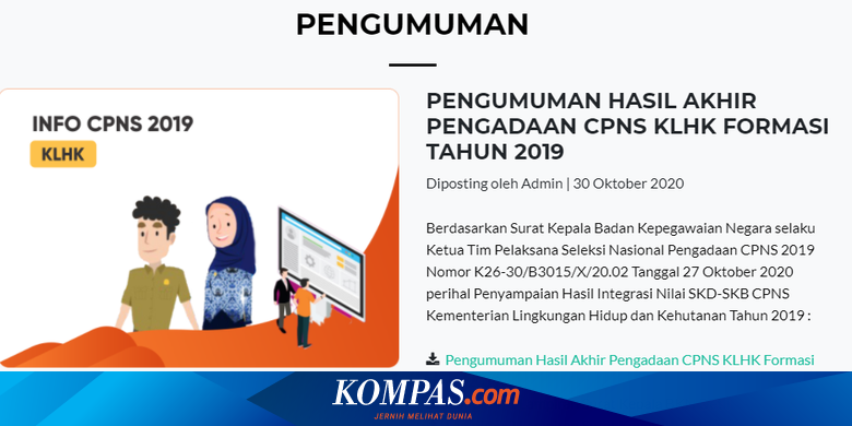 Pengumuman Hasil Cpns 2019 Kementerian Lhk Cek Di Sini