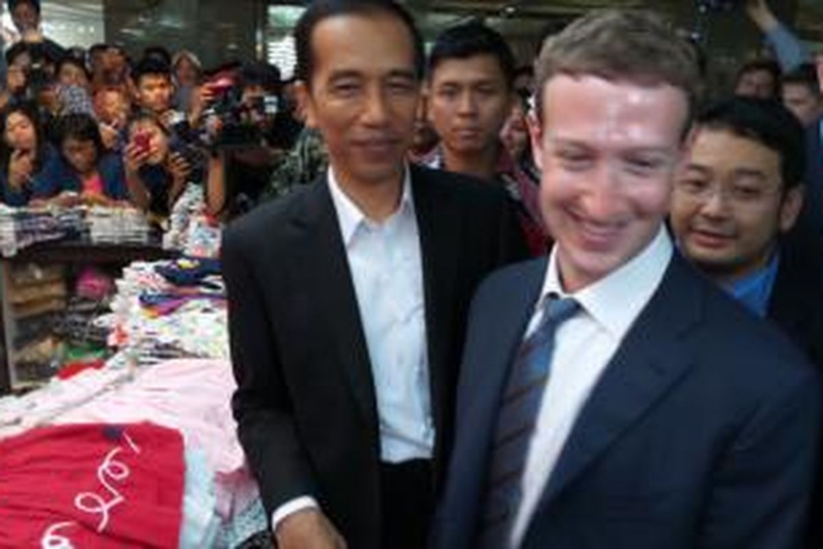 Joko Widodo mengajak Bos Facebook Mark Zuckerberg blusukan ke Tanah Abang, Jakarta Pusat, Senin (13/10/2014).