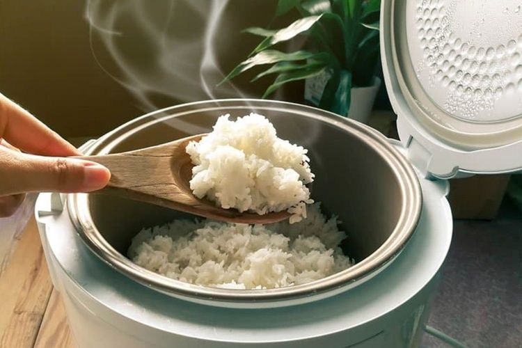 Ilustrasi rice cooker, Ilustrasi memasak nasi menggunakan rice cooker. 