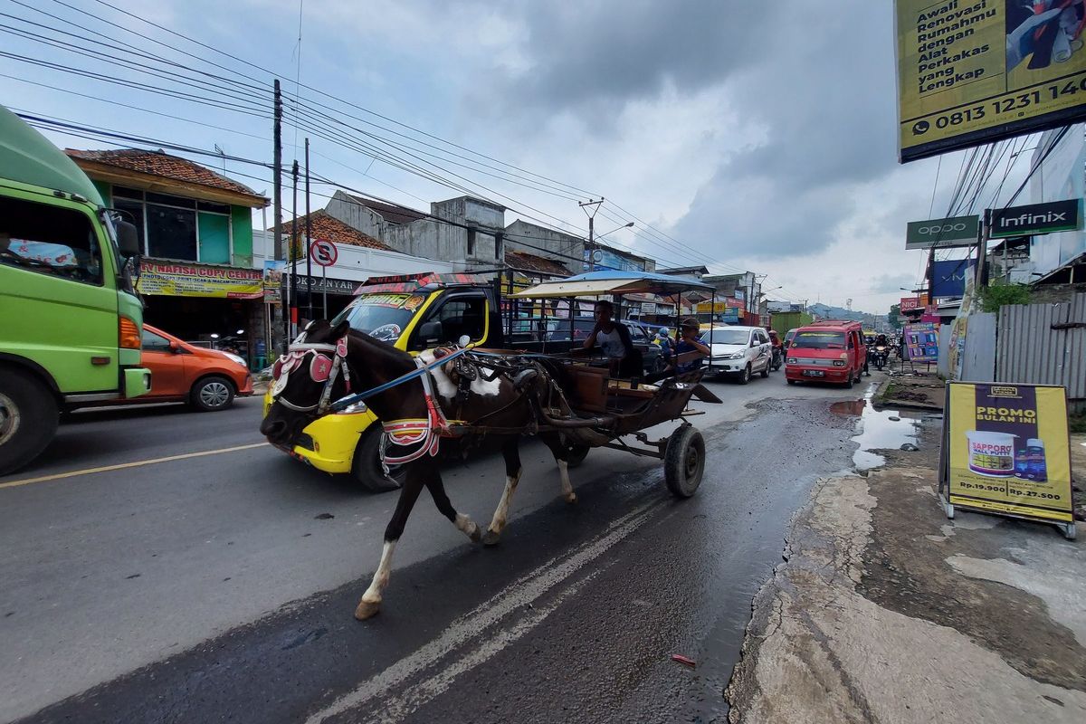 Angkutan delman masih beroperasi di Jalan Raya Padalarang saat momen mudik lebaran, Selasa (26/4/2022).