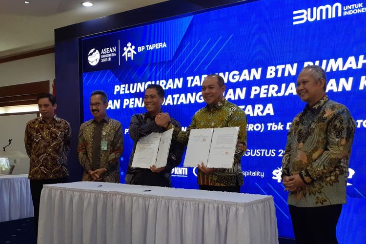 Peluncuran Tabungan BTN Rumah Tapera dan Penandatanganan Perjanjian Kerja Sama antara BP Tapera, BTN dan Agregator Pekerja Informal di Menara BTN, Jakarta, pada Selasa (1/8/2023).