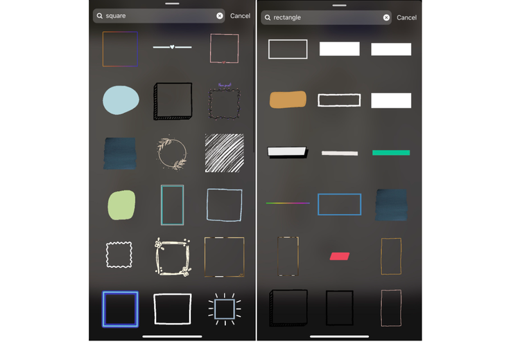 Stiker square dan rectangle di Instagram
