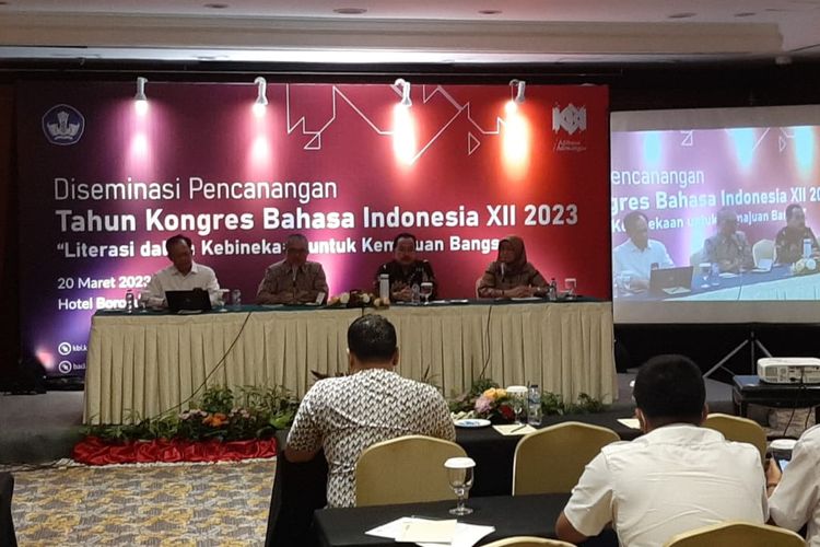 Diseminasi Pencanangan Tahun Kongres Bahasa Indonesia (KBI) XII yang diselenggarakan oleh Badan Pengembangan dan Pembinaan Bahasa, Kemendikbud Ristek, pada Senin (20/3/2023) di Jakarta.