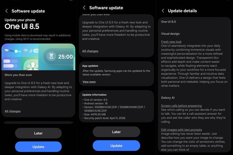 Galaxy S25 Ultra di Indonesia akhirnya kebagian update antarmuka OneUI 8.5 versi stabil berbasis Android 16.