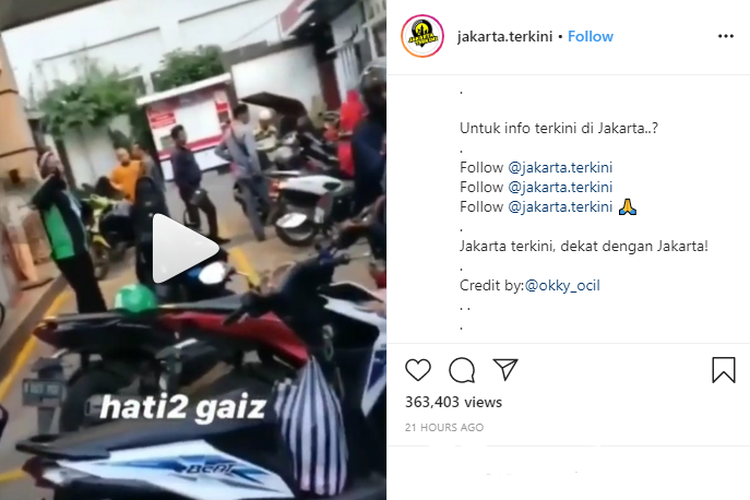 Tangkapan layar unggahan video BBM bercampur air di SPBU Jl Pramuka, Jakarta Pusat